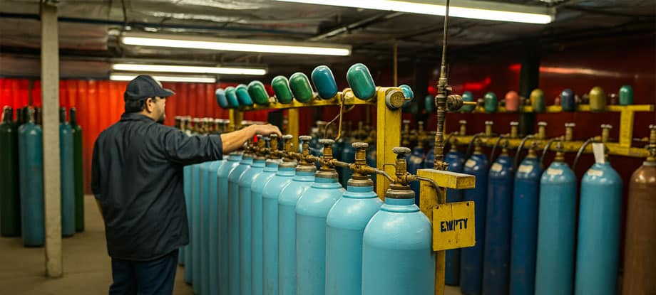 Empty tanks being refilled in gas facility